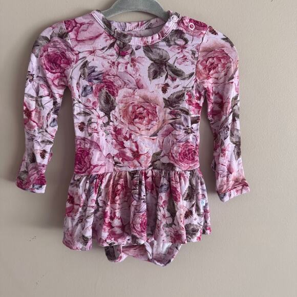 Posh Peanut Bamboo Elise Pink Floral Bodysuit Twirl Dress 0-3 Month Baby Girl - Picture 1 of 4